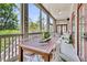 Covered porch with dining table for six, a ceiling fan, and a view of lush greenery at 2104 Royal Pine Dr, Seabrook Island, SC 29455