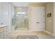 Elegant bathroom featuring large glass shower, tile surround, and tiled floor at 332 Fish Creek Ct, Summerville, SC 29486