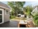 Inviting backyard with a patio, outdoor fireplace, and comfortable lounge chairs, perfect for relaxation and entertainment at 40 Dunnemann Ave, Charleston, SC 29403