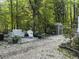 Secluded backyard with comfortable wicker seating, patio, potted plants and a small shed at 4869 Slans Island Rd, Hollywood, SC 29449