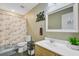 Stylish bathroom with a shower, toilet, vanity, and an elegant 'Wash Your Hands' mirror at 1005 Golden Aspen Dr, Moncks Corner, SC 29461