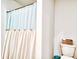 Bright bathroom featuring a toilet and unique shower curtain with wood button accents at 115 E East Sunrise Lane, Summerville, SC 29486