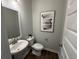 Neutral powder room with modern sink, mirror, and decorative wall art at 131 Brown Swiss Cir, Summerville, SC 29483