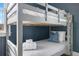 Close up of the bunk beds featuring a blue accent pillow and folded white towels on each bed at 162 Spring St # D, Charleston, SC 29403