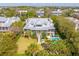 Aerial view of a stunning home with a pool, screened porch, and lush landscaping at 2114 Pettigrew St, Sullivans Island, SC 29482
