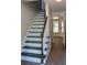 Staircase with white risers and blue treads, complemented by a wooden handrail at 212 Blue Heron Dr, Summerville, SC 29485
