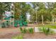 Community playground with modern green equipment, slides, and climbing structures nestled among trees at 2308 Watchtower Ln, Charleston, SC 29414