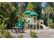 Community playground featuring modern play structures, seating, and lush landscaping for Gathering enjoyment at 2308 Watchtower Ln, Charleston, SC 29414