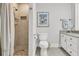 Well-maintained bathroom with a walk-in shower, tiled walls, and modern fixtures at 3610 Legareville Rd, Johns Island, SC 29455