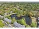 Residential area with a pond and lush greenery, as seen from an aerial perspective at 880 Simpkins St # 2, Charleston, SC 29412