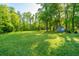 Spacious backyard with mature trees, offering ample space and a shed for storage at 11341 Cottageville Hwy, Cottageville, SC 29435