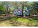 Spacious backyard with manicured lawn, mature trees and a black metal fence around the perimeter at 12 Trail Hollow Ct, Charleston, SC 29414