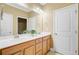 Bright bathroom featuring double sinks, wooden cabinets, a large mirror, and neutral-toned walls at 1215 Dingle Rd, Mount Pleasant, SC 29466