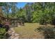 Large backyard with paver patio, mature landscaping, shed, and a firepit at 122 William St, Summerville, SC 29486