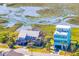 Stunning aerial view of a coastal property showcasing its location near marsh, other beautiful homes, and nearby road at 1604 E Ashley Ave, Folly Beach, SC 29439