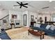 Open concept living area with hardwood floors, stylish sofas, and staircase access at 1673 Emmets Rd, Johns Island, SC 29455