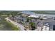 Overhead captures a scenic marina, with parked vehicles, a boat maintenance area, waterfront views, and well-maintained docks at 1880 Andell Bluff Blvd # Slip E 9, Johns Island, SC 29455