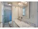 Functional bathroom featuring a shower, toilet, and a vanity with marble countertop at 201 Judith Dr, Summerville, SC 29485