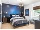 Stylish bedroom features an accent wall, unique lighting fixture, and comfortable layout, perfect for relaxing at 208 Quimby Hill Dr, Huger, SC 29450