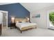 Bright bedroom featuring a large bed with nightstands and lamps, blue accent wall, and balcony access at 2455 The Bent Twig, Seabrook Island, SC 29455