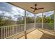 Covered deck with ceiling fan offering views of marshland and trees at 3107 S Shore Dr, Charleston, SC 29407