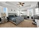 Serene main bedroom featuring tray ceiling, large windows, and ensuite bathroom at 514 Morelets Dr, Moncks Corner, SC 29461