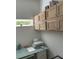 Functional office space features overhead storage cabinets with glass knobs and a modern glass top desk at 104 Waccamaw Dr, Summerville, SC 29485