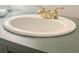 Close up of a white bathroom sink with a gold faucet against a light green countertop at 114 California Ave, Moncks Corner, SC 29461