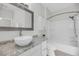 Bright bathroom featuring a granite countertop, vessel sink, and shower-tub combination at 1300 Park West Blvd # 101, Mount Pleasant, SC 29466
