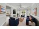 Staged living room with hardwood floors, fireplace and modern furniture at 1300 Park West Blvd # 101, Mount Pleasant, SC 29466