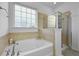 Bright bathroom with a large tub, a separate shower, and a window at 218 Wexford Ct, Summerville, SC 29483