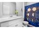 Bathroom with a vanity and a shower with a lunar themed shower curtain at 303 Feldspar Ln, Ladson, SC 29456