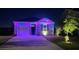 Night view of a charming one-story home decorated with purple lighting and landscaping at 303 Feldspar Ln, Ladson, SC 29456