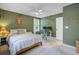 Green bedroom with natural light featuring a desk, ceiling fan, and tasteful decorations for a cozy and productive space at 4709 Marlboro Pl, North Charleston, SC 29405