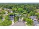 Aerial view of a residential neighborhood featuring homes with pools, lush trees, and lawns at 5403 Diston Ct, North Charleston, SC 29420