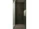 Sleek walk-in shower with dark tile, gold fixtures, and built-in shelving at 8 Homel Pl, Charleston, SC 29403