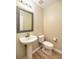 Half bathroom featuring a gray framed mirror, pedestal sink, and low-flow toilet at 8679 Grassy Oak Trl, North Charleston, SC 29420