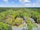 Wide aerial view of a tree-lined neighborhood featuring a well-maintained home with mature landscaping at 8781 Laurel Grove Ln, North Charleston, SC 29420