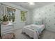 Charming bedroom featuring pineapple-themed wallpaper, two windows with blinds, and a comfy bed at 99 Shadowmoss Pkwy, Charleston, SC 29414