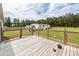 Large backyard with a wooden deck, wood fence and some trees for privacy at 1330 Whitehouse Rd, Summerville, SC 29486
