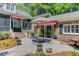 Beautiful brick patio with seating area, awning, and well-manicured landscaping at 207 Central Ave, Summerville, SC 29483