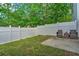 Private back yard featuring white fence, grassy area, and patio with seating at 210 Grand Palm Ln, Summerville, SC 29485