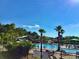 A resort-style pool area features a waterslide, palm trees, and comfortable seating, providing a perfect spot for relaxation at 2282 Braided Ln, Mount Pleasant, SC 29466