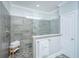 Modern shower with glass partition and tile surround, towel rack, and recessed lighting at 2302 Hamlin Sound Cir, Mount Pleasant, SC 29466