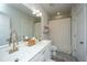 Well-lit bathroom with double sink vanity, white cabinets, and a full mirror at 2668 Private Lefler Dr, Johns Island, SC 29455