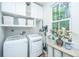 Neat laundry room with white cabinets, modern machines, and a window providing natural light at 2668 Private Lefler Dr, Johns Island, SC 29455