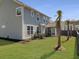 Backyard featuring lush green grass, well-placed palm trees, and a charming screened-in porch for outdoor relaxation at 2889 Backman St, Mount Pleasant, SC 29466