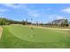 Community putting green with manicured lawn surrounded by green landscaping and outdoor lounge area at 317 Fiddleback Dr, Summerville, SC 29486