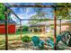 Backyard scene with cozy pergola, fire pit, Adirondack chairs and string lights at 32 Heathwood Dr, Charleston, SC 29407