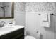Bathroom featuring modern fixtures, decorative wallpaper, and plenty of space at 32 Heathwood Dr, Charleston, SC 29407